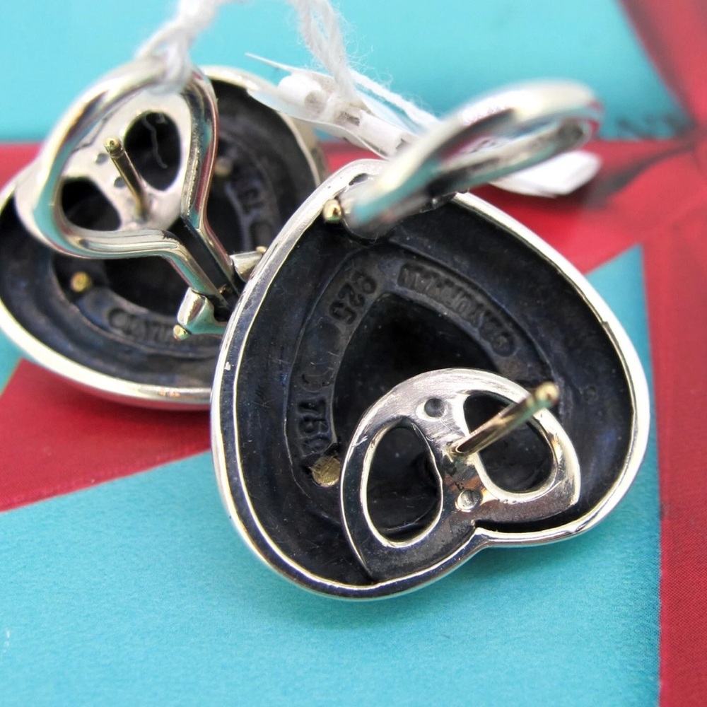 David Yurman Two-Tone Heart Earrings Silver and Gold with Diamonds - Picture 4 of 5